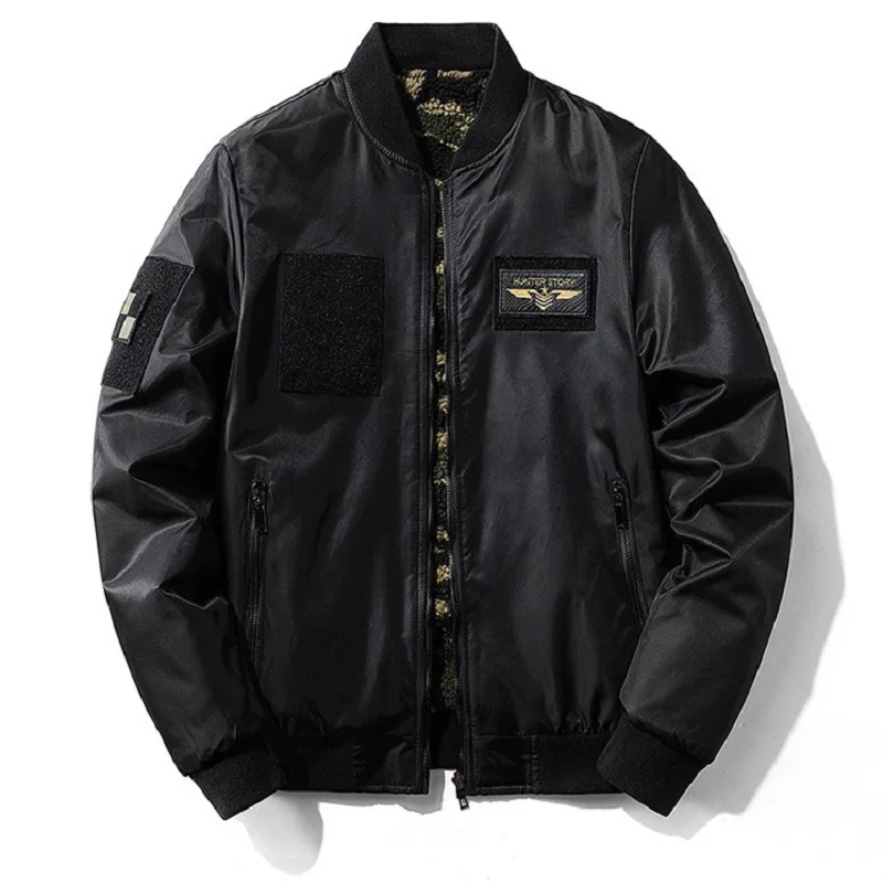 Korean Style Fashion Self-cultivation Double-sided Wear Jacket Plus Velvet Warm Air Force Flight Suit Winter Men's Jacket