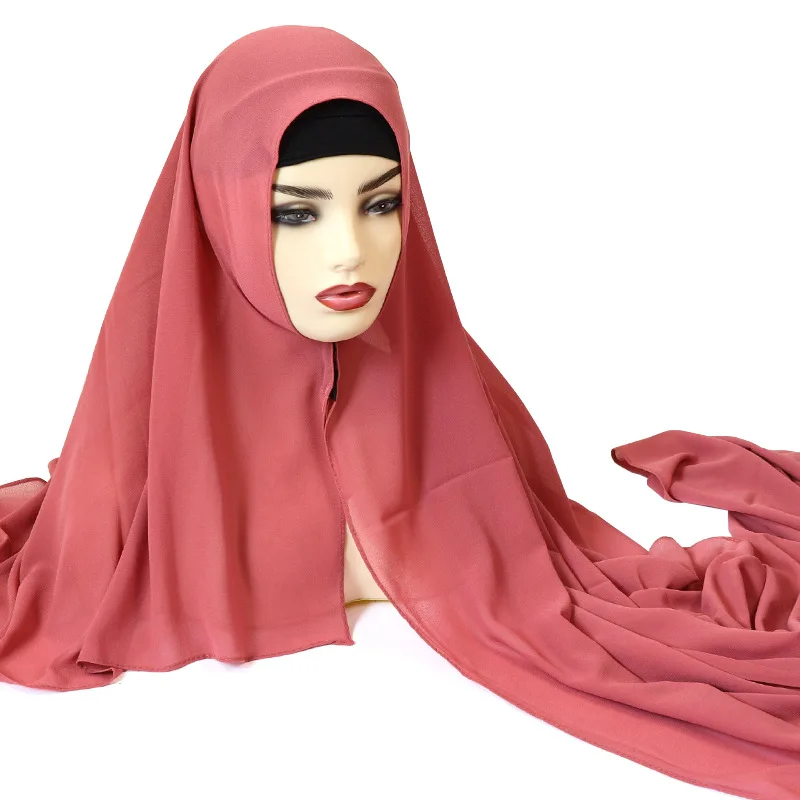 

2020 New Muslim Turban Solid Color Chiffon Adjustable Hijabs Fashion Headscarf For Women Scarfs Ladies