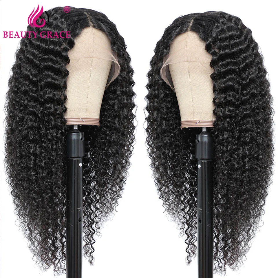Long 30 Inch Curly Deep Wave Frontal Wigs For Women Brazilian Lace Closure Human Hair Wig Pre plucked Glueless Lace Front Wig