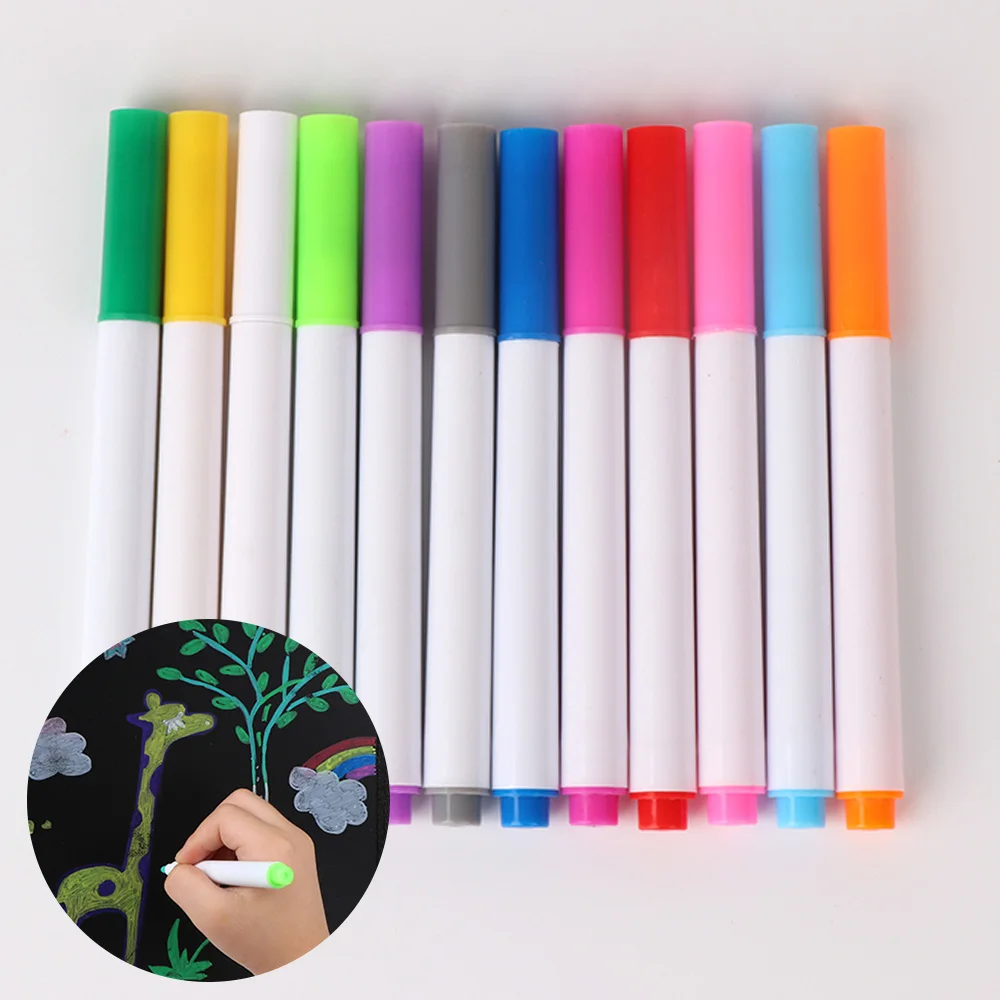 12 цветов стираемый Жидкий Мел без пыли Меловые маркеры Набор цветных ручек для