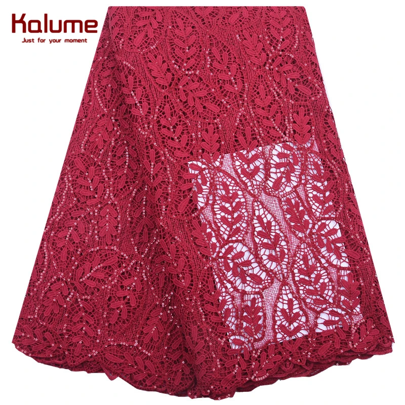 

Kalume High Quality Lace African Guipure Cord Lace Fabric Purple Nigerian Water Soluble Cord Lace With Sequins For Party F2097
