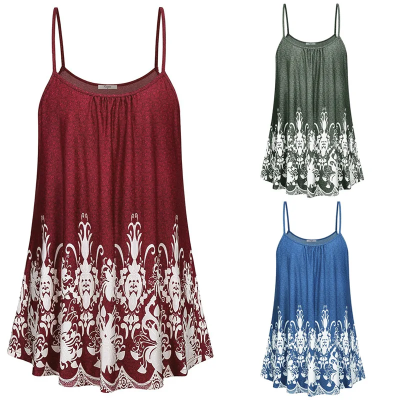 

2020 Европа и США лето новый большой размер женский сексуальный Круглый Вырез Свободный Тонкий Простой повседневный Принт без рукавов Слинг