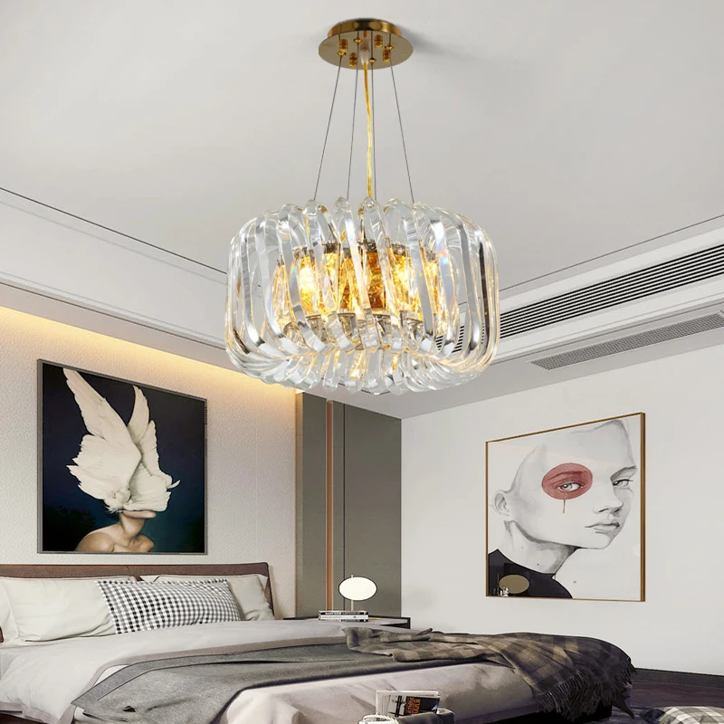 

Light luxury chandelier living room dining room bedroom simple atmosphere Hong Kong style Nordic model room new crystal lamp