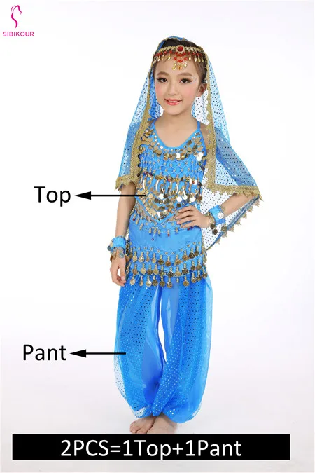 Ocean Blue 2pcs Детский набор костюма для танца живота Восточные Танцевальные костюмы для девочек Египетский Болливуд индийский танец живота одежда Индия 8 цветов - Цвет: Ocean Blue 2pcs