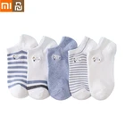 Носки Xiaomi youpin женские с вышивкой, тонкие дышащие хлопковые спортивные белые, 5 пар, летние