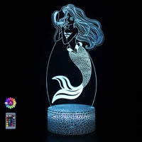 mermaid shape 3d table lamp creative gift atmosphere light led acrylic colorful remote control night light kids birthday gift