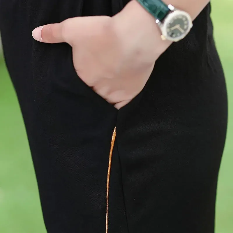 

Mom Summer Solid Cotton Tracksuit two piece setClassy Fashion t shirts short sleeves+Ankle-Length PantsCasual plus size outfits