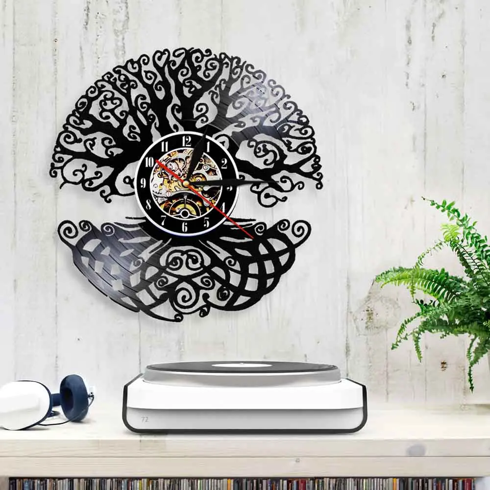 Виниловые Настенные часы с изображением Древа Жизни волшебное дерево зеленый