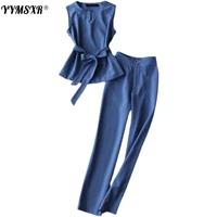 summer new style korean fashion suit sleeveless suit vest trousers 2 piece slim high waist pants with high quality