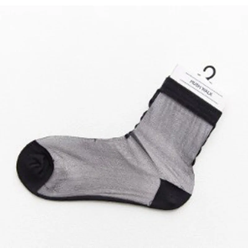 

Clearance Sale Novelty Harajuku Patchwork Crystal Silk Socks Summer Woman Funny Socks Ultra-thin Transparent Loose Long Socks