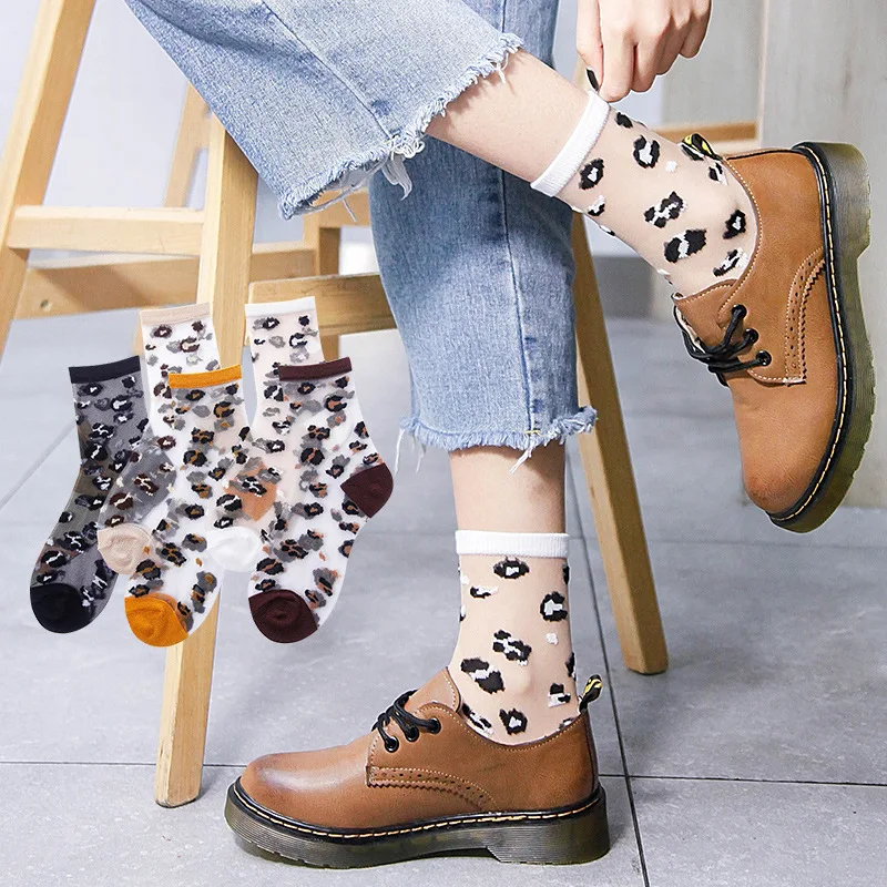 

Leopard Transparent Women Ultra-thin Silk Socks Cool Breathable Tulle Sheer Short Ladies Socks Summer New Elegant Elastic Socks