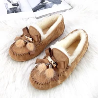 100 genuine leather women flats casual moccasins driving shoes natural fur wool women loafers fashion comfortable shoes woman