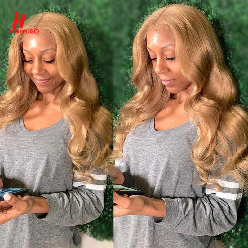 HairUGo Honey Blonde Lace Closure Wig Remy Peruvian Colored Lace Front Body Wave Wigs Brown 100% Human Hair Wigs Preplucked 180%