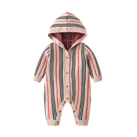 new winter fashion newborn baby clothes long sleeve hooded striped sweater thickened soft warm cardigan baby boy girl romper