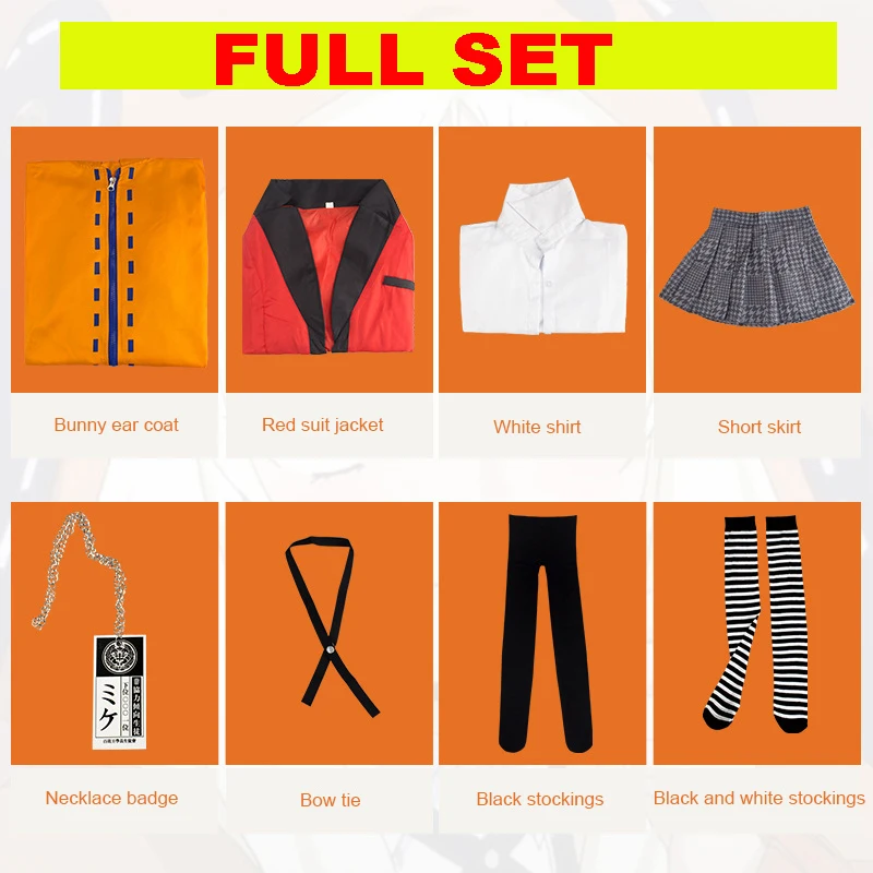 Full Set Anime Clothing Kakegurui Cosplay Costumes Runa Yomozuki Hoodie Rabbit Ear Coat Halloween Suit Role-Playing Game