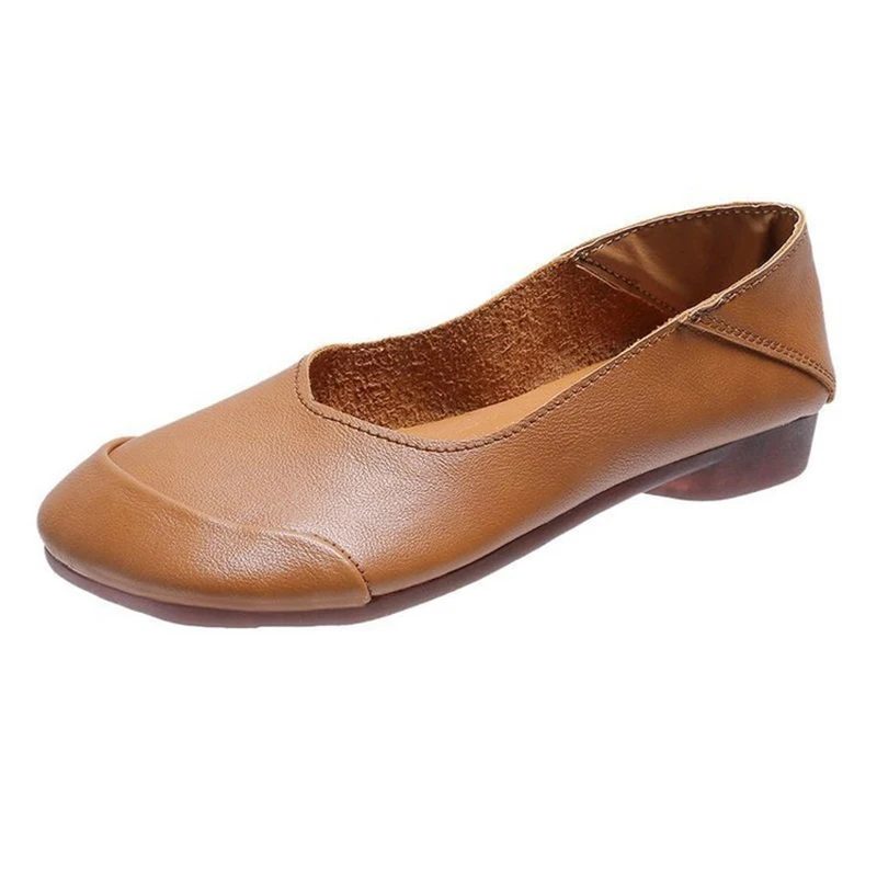

new Woman Casual square toe flats sneakers ballet shoe women solid shallow slip on loafers soft pu leather grandma shoe femme