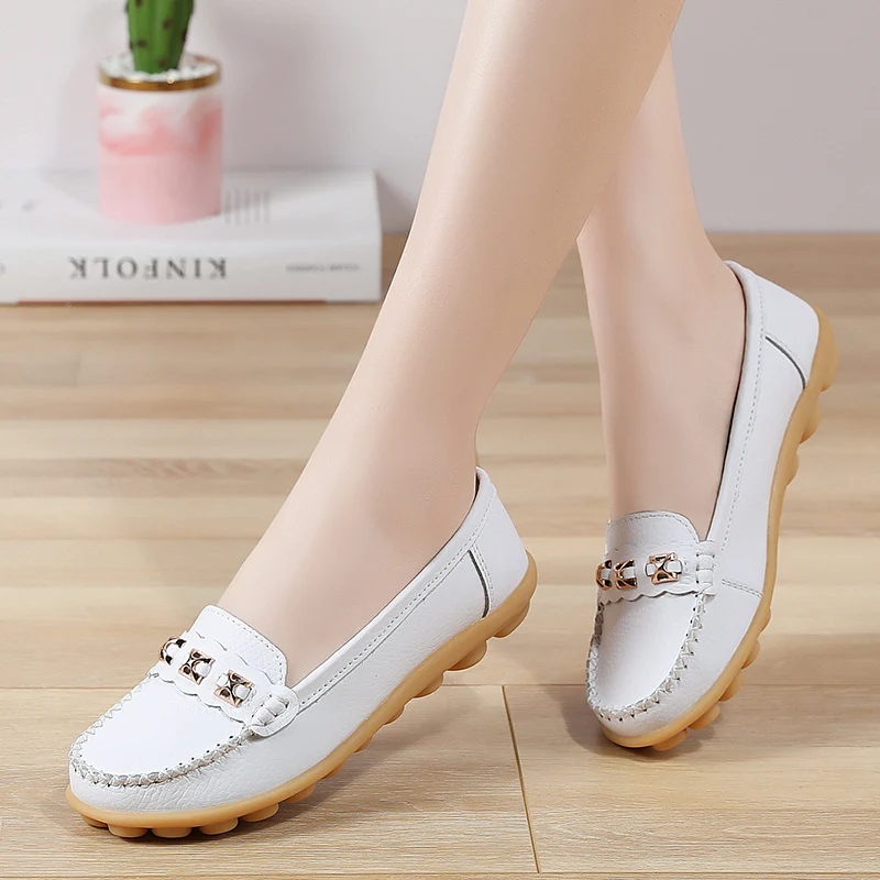 

Балетки женские на плоской подошве, кожаные дышащие мокасины, топ-сайдеры, повседневная обувь с вырезами