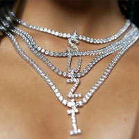 26 letter initial silver color tennis choker necklace for women crystal chain alphabet charms female rhinestone collares jewely