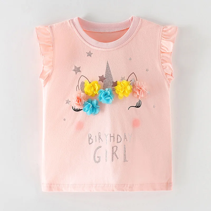 

Kids 100% Combed Cotton Children's Clothing Girls t shirts Tops Pink T-shirt Brand Summer Floral Tee Baby Girl Clothes