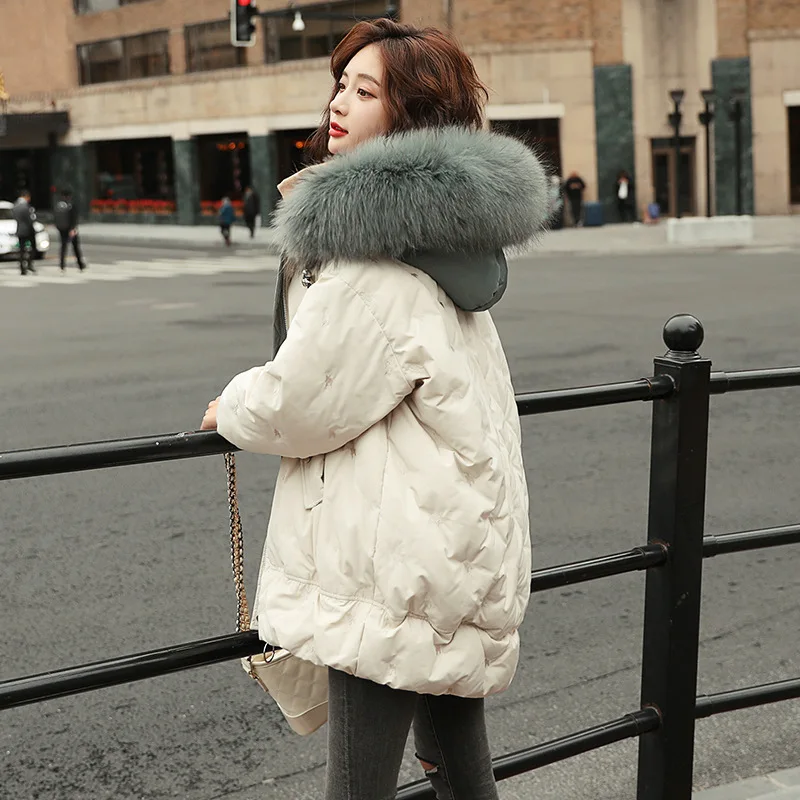 Женский пуховик на белом утином пуху новая зимняя куртка с воротником из