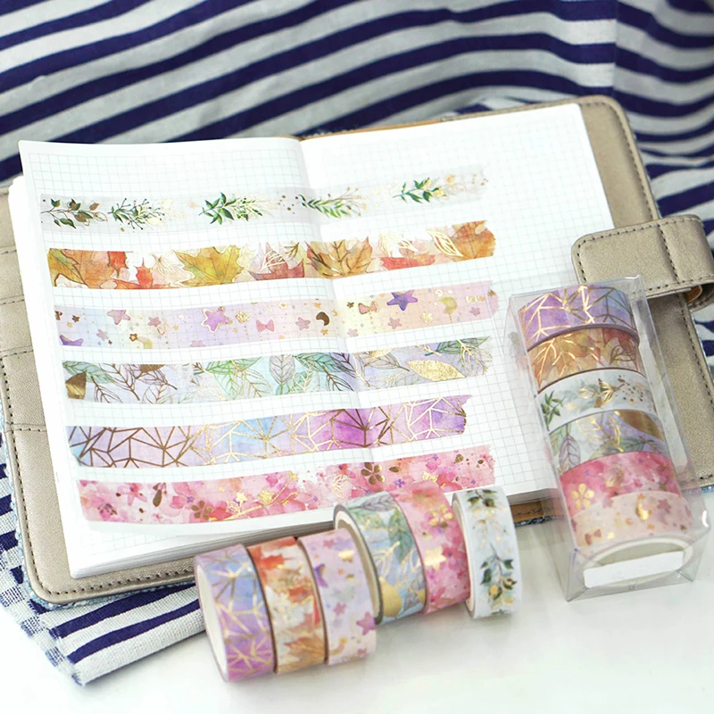 

6 Pcs/Set Flower Plant Gold Foil Washi Masking TapeTape Decorative Adhesive Tape Sticker Scrapbooking Diary Planner Stationery