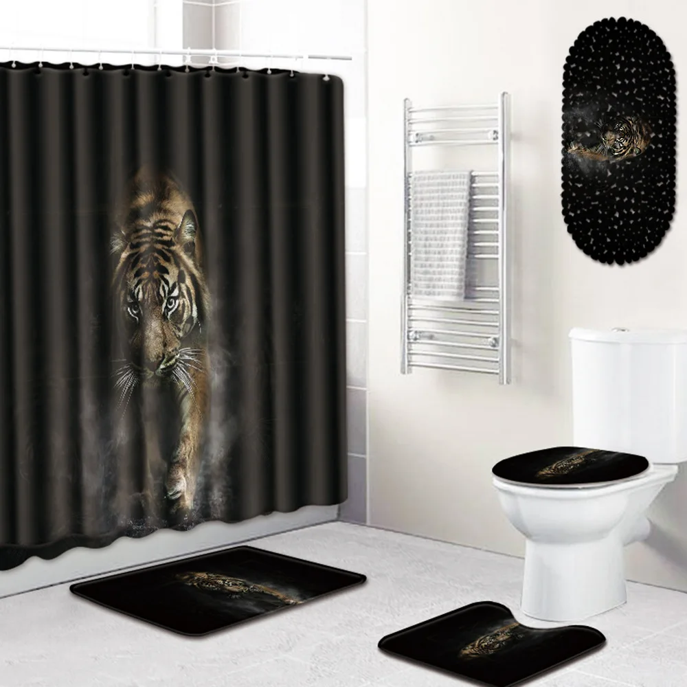 

Shower Curtain Bathroom Mat Combination Five-Piece Set Toilet Carpet Shower Room Mat Mat bathroom rug set bathroom mat set