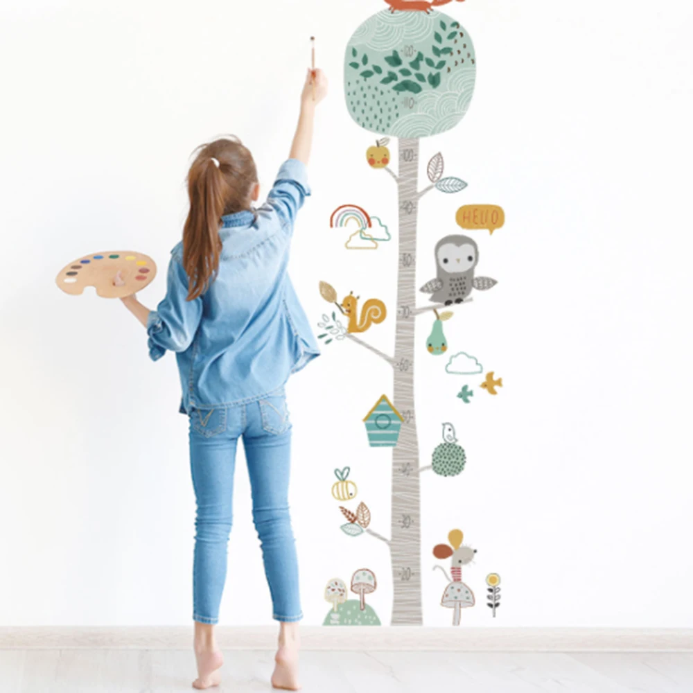 

Height Measure Wall Sticker For Kids Room Decoration Cute Animal Trees Chart Wallpaper Cartoon Child Growth Ruler Mural Decals