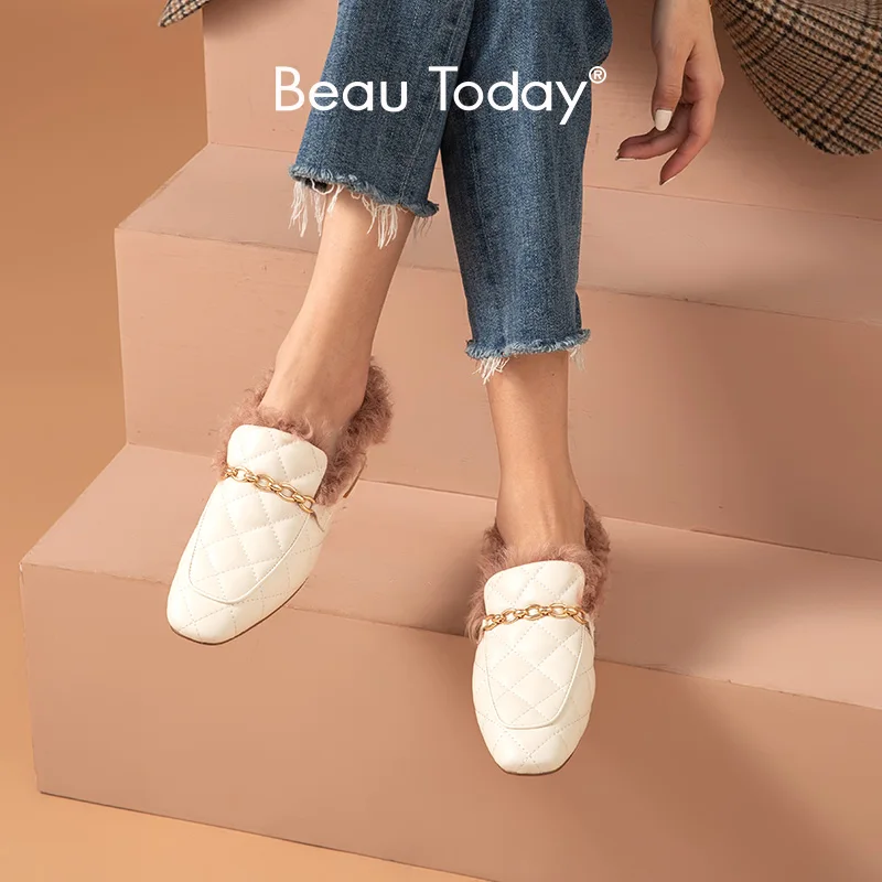 BeauToday/шерстяные тапочки Женские туфли без застежки из овечьей кожи Домашняя