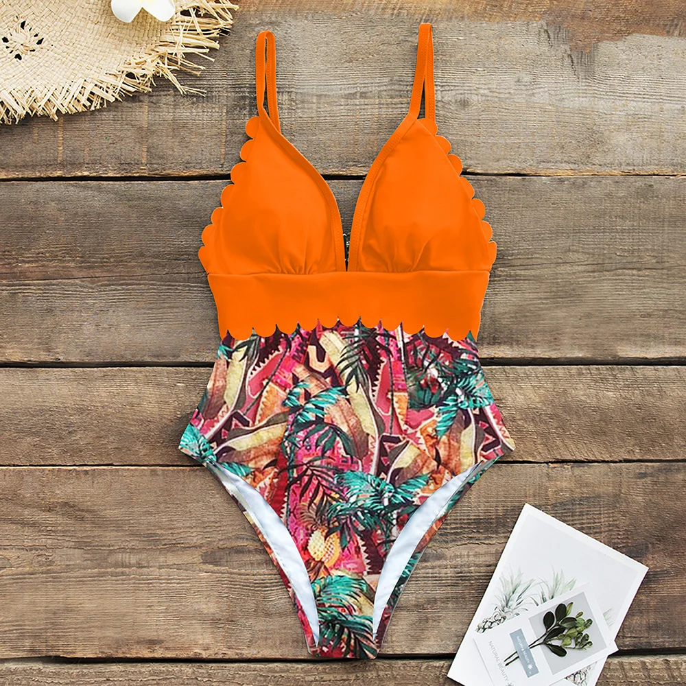 

Einem Stck Badeanzge Weibliche Schulter Floral Frauen Bademode Push-Up Badeanzge Bodys Strand tragen Rchen Monokini