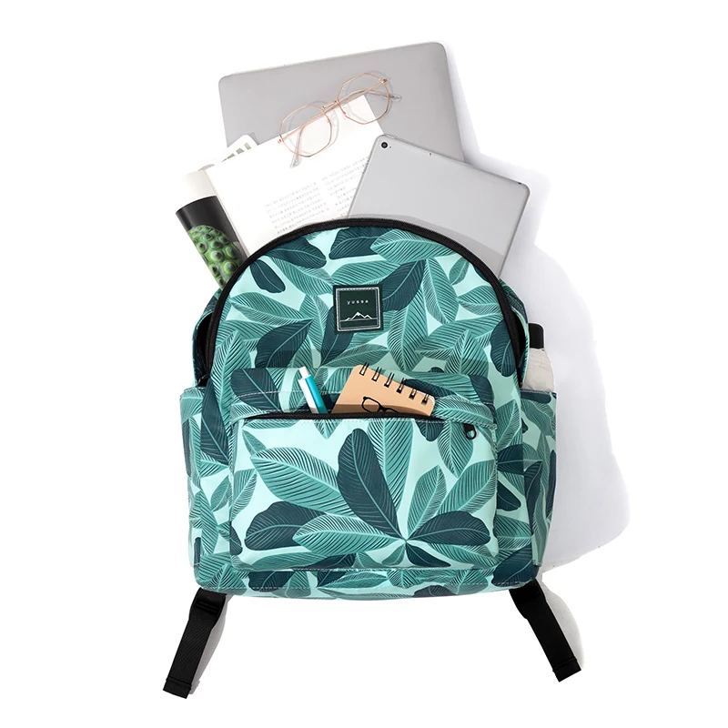 

Green Leaf Print 14inch Laptop Backpack Women Fashion School Backpack For Girl Waterproof College Bag Boy Travel Bagback Men