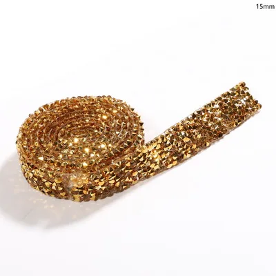 1.5cm-Gold 1 ярд швейная отделка орнамент из кристаллов Стразы горячей фиксации горный хрусталь лента аппликатор лента со стразами железо на аппликации для платьев - Цвет: 1.5cm-Gold