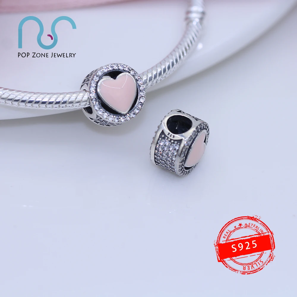 

Fit Original Pandora Charm Bracelets Pink Magic Love Charm Heart Shape 925 Sterling Silver Fine Beads DIY New Jewelry