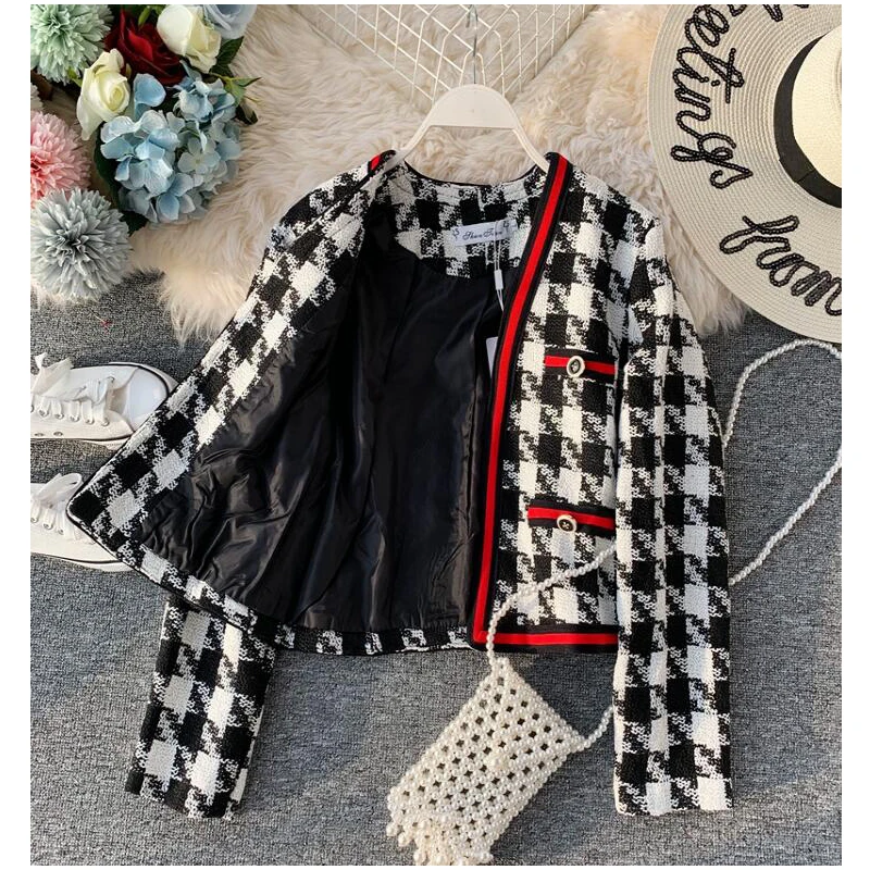 Женская одежда длинный рукав v образный вырез соединенный твидовый жакет