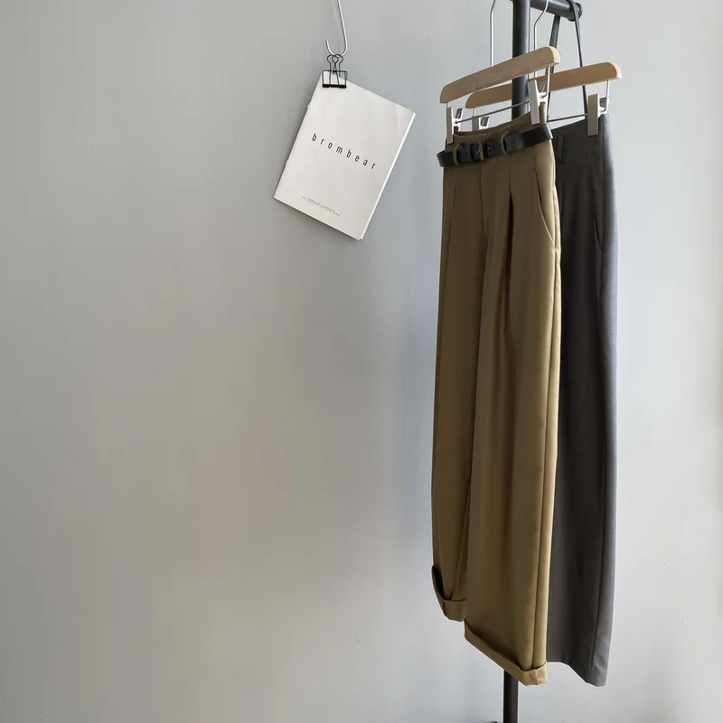 Весенний женский костюм брюки с высокой талией серые хаки широкие мягкие Осенние