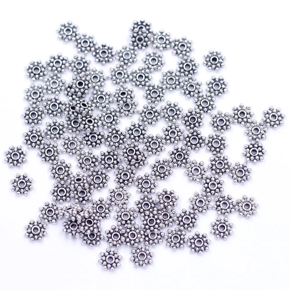 

100Pcs Spacer Beads Dot Snowflake Silver Tone Jewelry DIY Making Findings 8mm