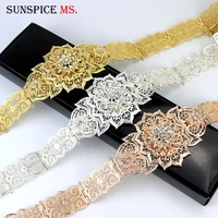 sunspicems fashion dress belt for women morocco crystal wedding jewelry gold silver color metal link chain adjustable length