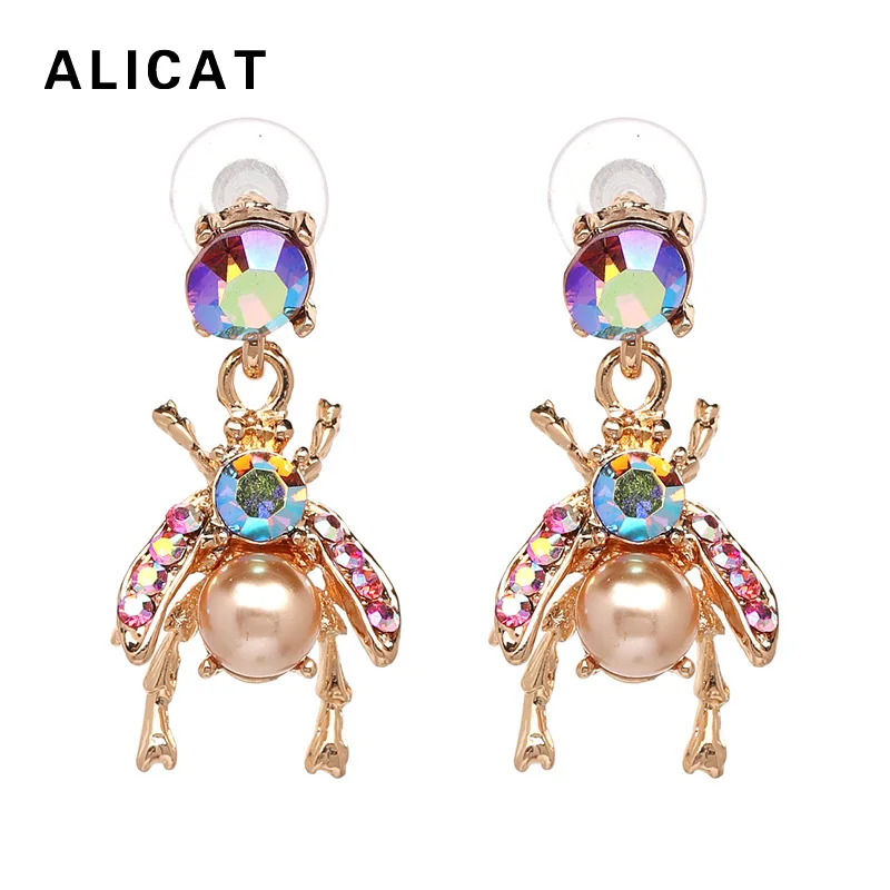 Корейские висячие серьги в форме пчелы с кристаллами и жемчугом новые модные