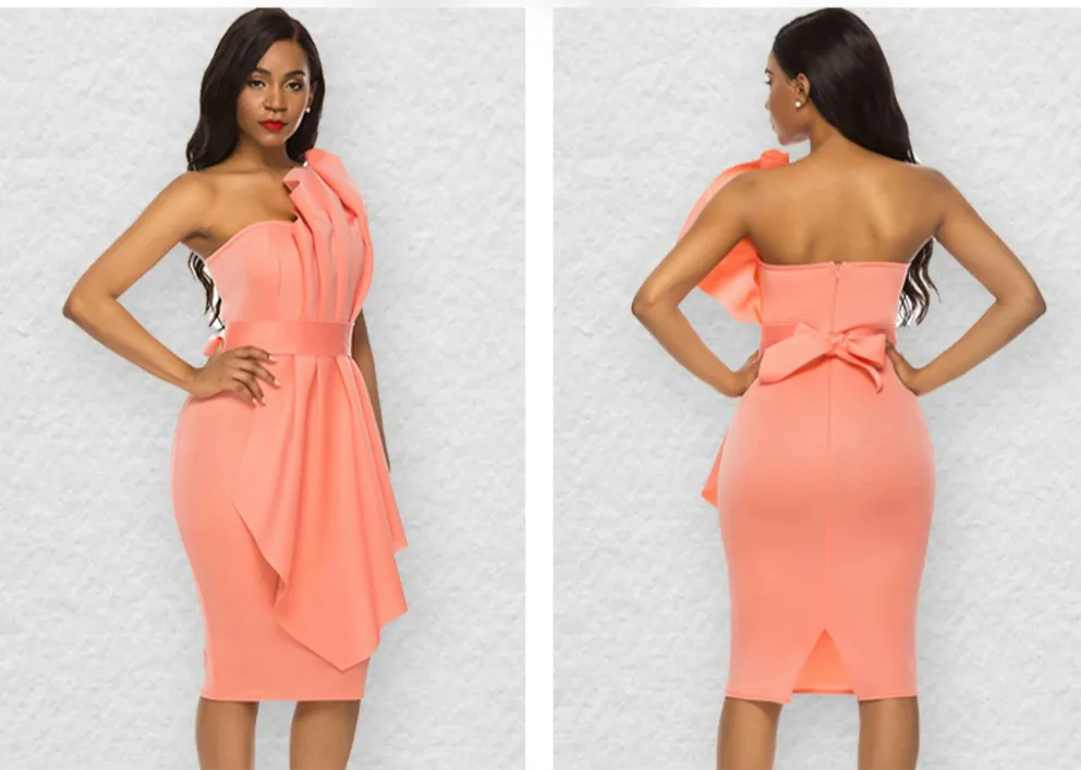 Модное Розовое женское платье с открытыми плечами гофрированное облегающее