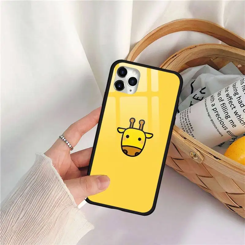 

Yellow Giraffe Cat Phone Case Tempered glass For iphone 11 12 PRO MAX X XS XR 5C 6 6S 7 8 plus