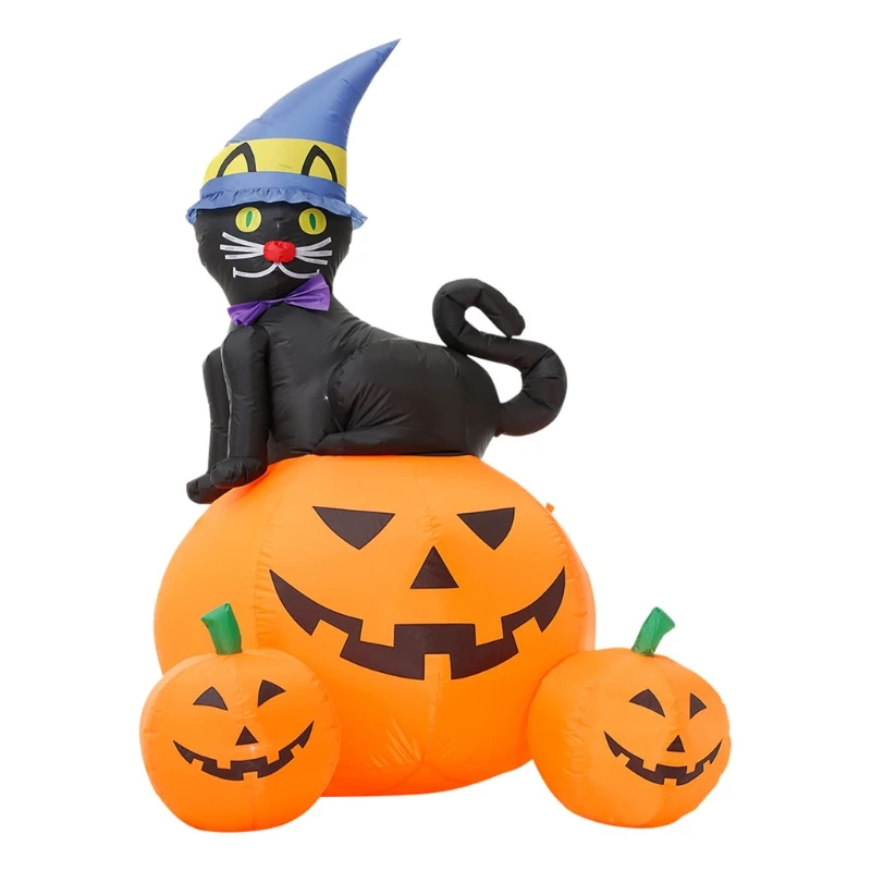 

40JC 1Set Air Stuffed Outdoor Decorations for Halloweens Day Blow Up Party Inflatable Decor with Pumpkin & Black Cat