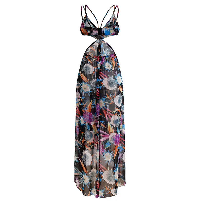 Женские летние пляжные макси платье 2021 сексуальное с лямкой на шее открытой