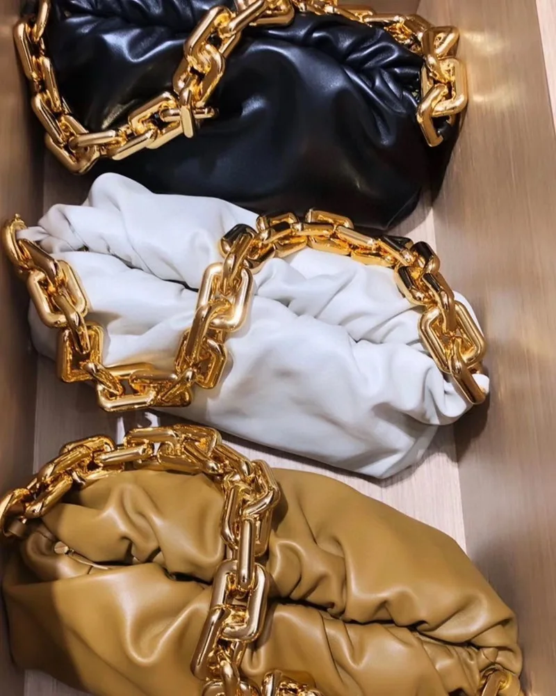 

Thick Chain Cloud Bag Retro Underarm Bag 2020 New Soft Fold bag Designer Female Dumpling Bag Cowhide Leather Clutch handbag