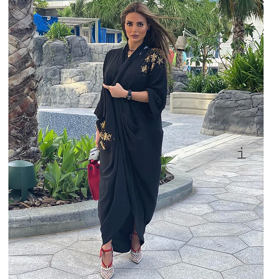 Muslim Dress Women Hand Sewn Bead Tube Jacket Middle East Muslim Fashion Abaya Dubai Abaya Turkey Muslim Long Dresses