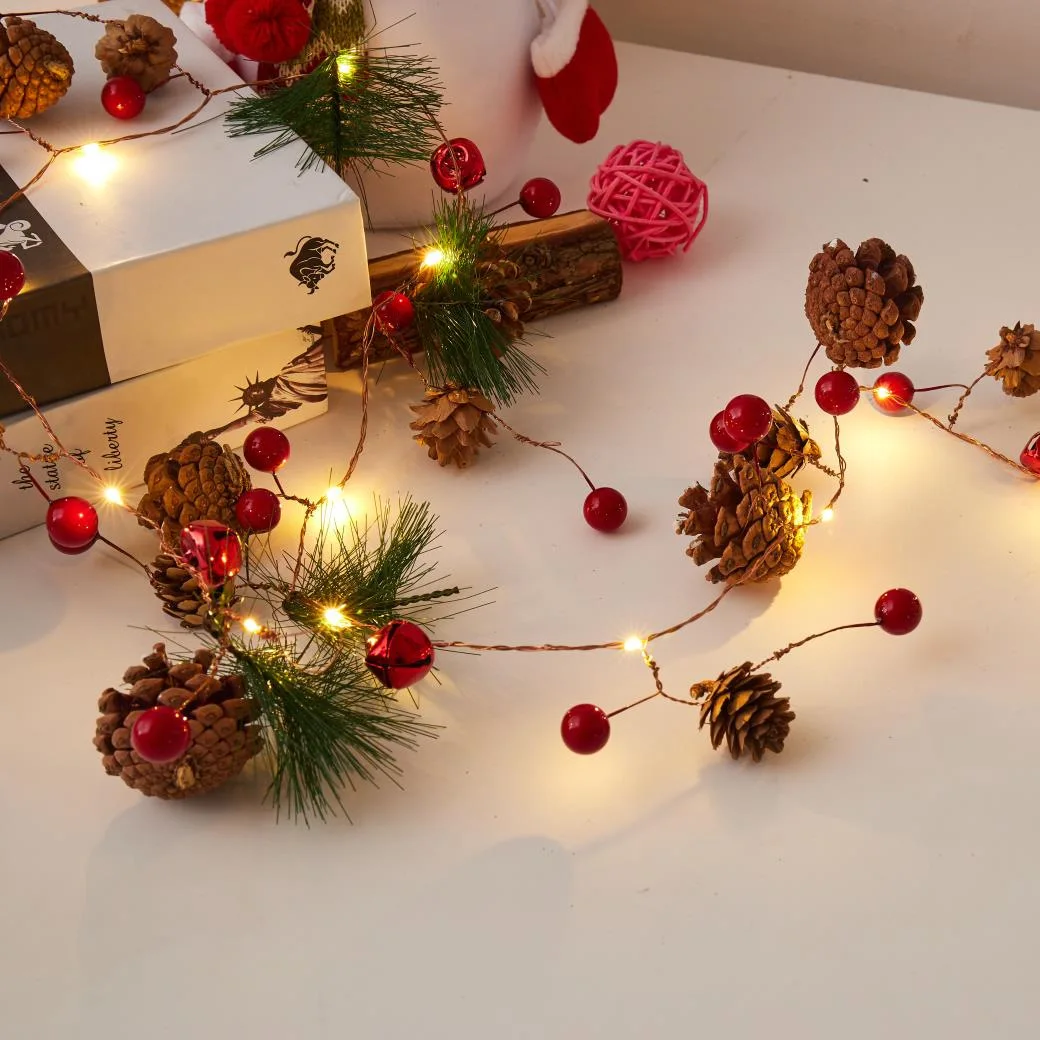 

Рождественская гирлянда в виде конуса из сосны, 2 м, 20 светодиодов, сказосветильник на батарейках, Рождественское украшение для дома, светил...