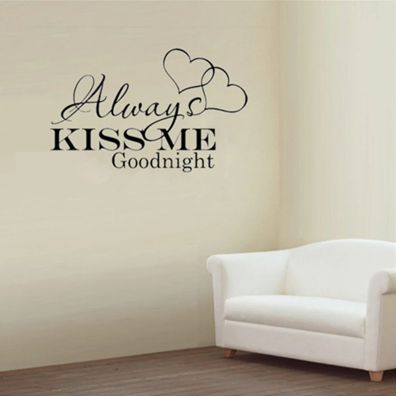 Always Kiss Me Goodnight Wall Sticker Home Decoration Decal Bedroom Vinyl Art Mural Pared Text Patterns Creative Stickers | Дом и сад
