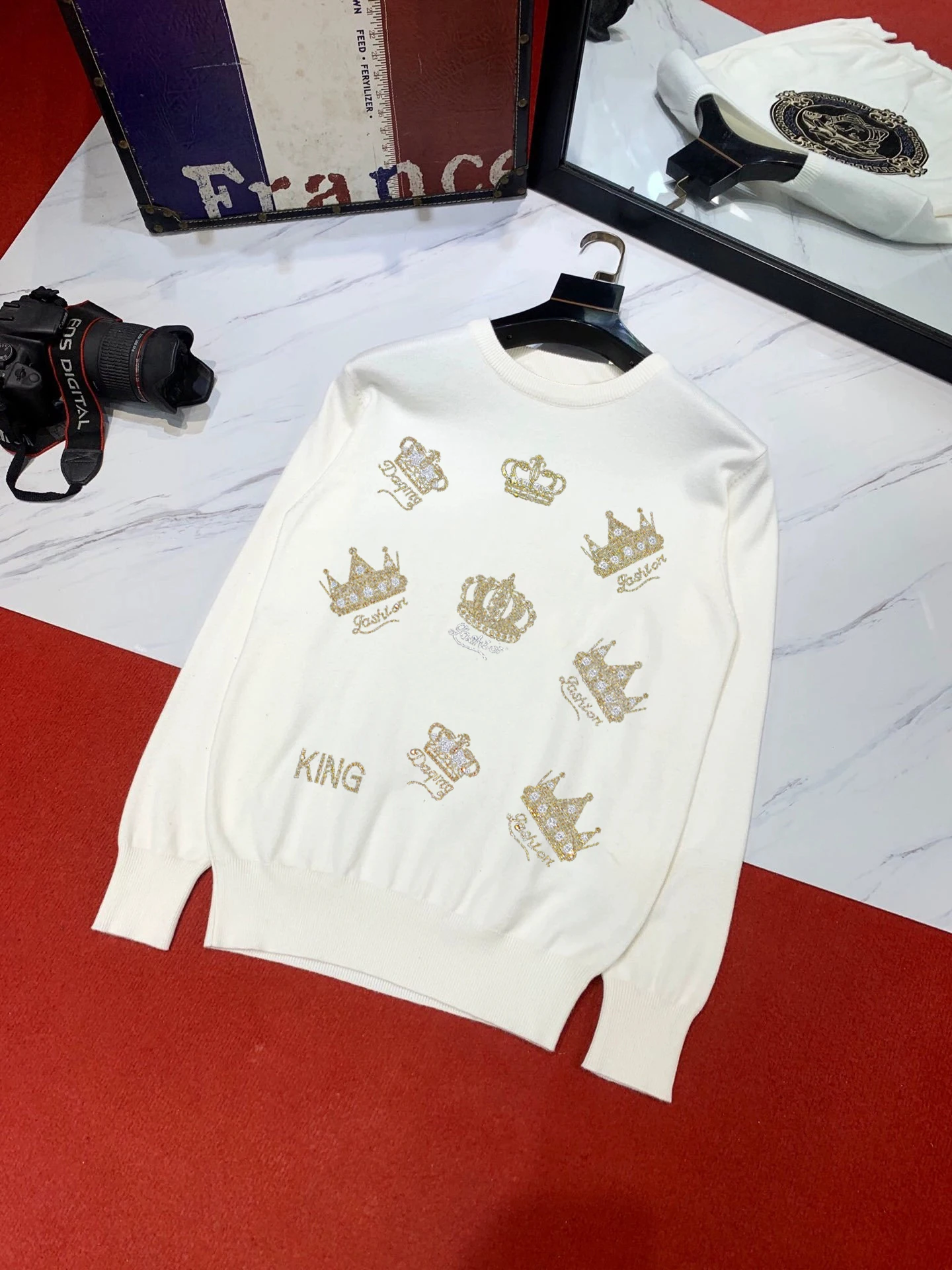 Однотонный популярный Европейский вязаный пуловер со стразами брендовый