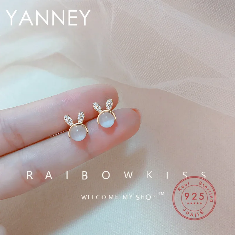 

YANNEY 2022 Trendy Silver Color Cute Bunny Cat Eye Zircon Stud Earrings Fashion Woman Simple Luxury Jewelry