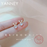yanney 2022 trendy silver color cute bunny cat eye zircon stud earrings fashion woman simple luxury jewelry
