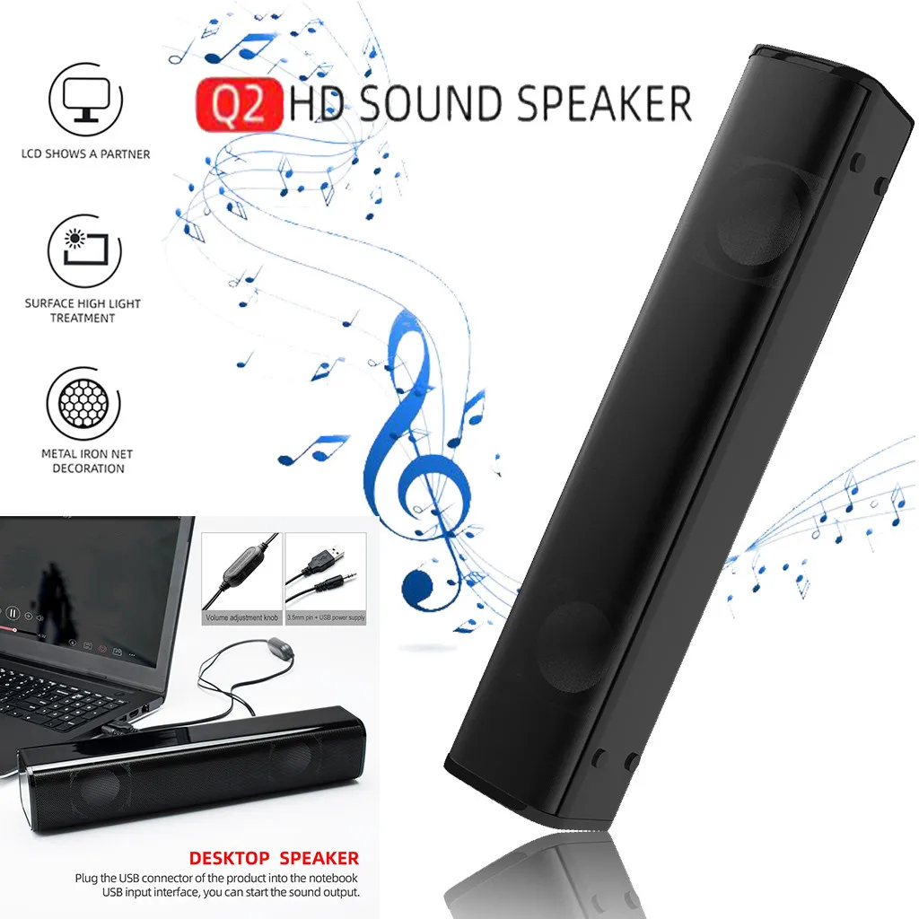 H25 USB Wired Powerful Computer Speaker Bar Stereo Subwoofer Bass speaker Surround Sound Box for PC Laptop phone Tablet MP3 MP4