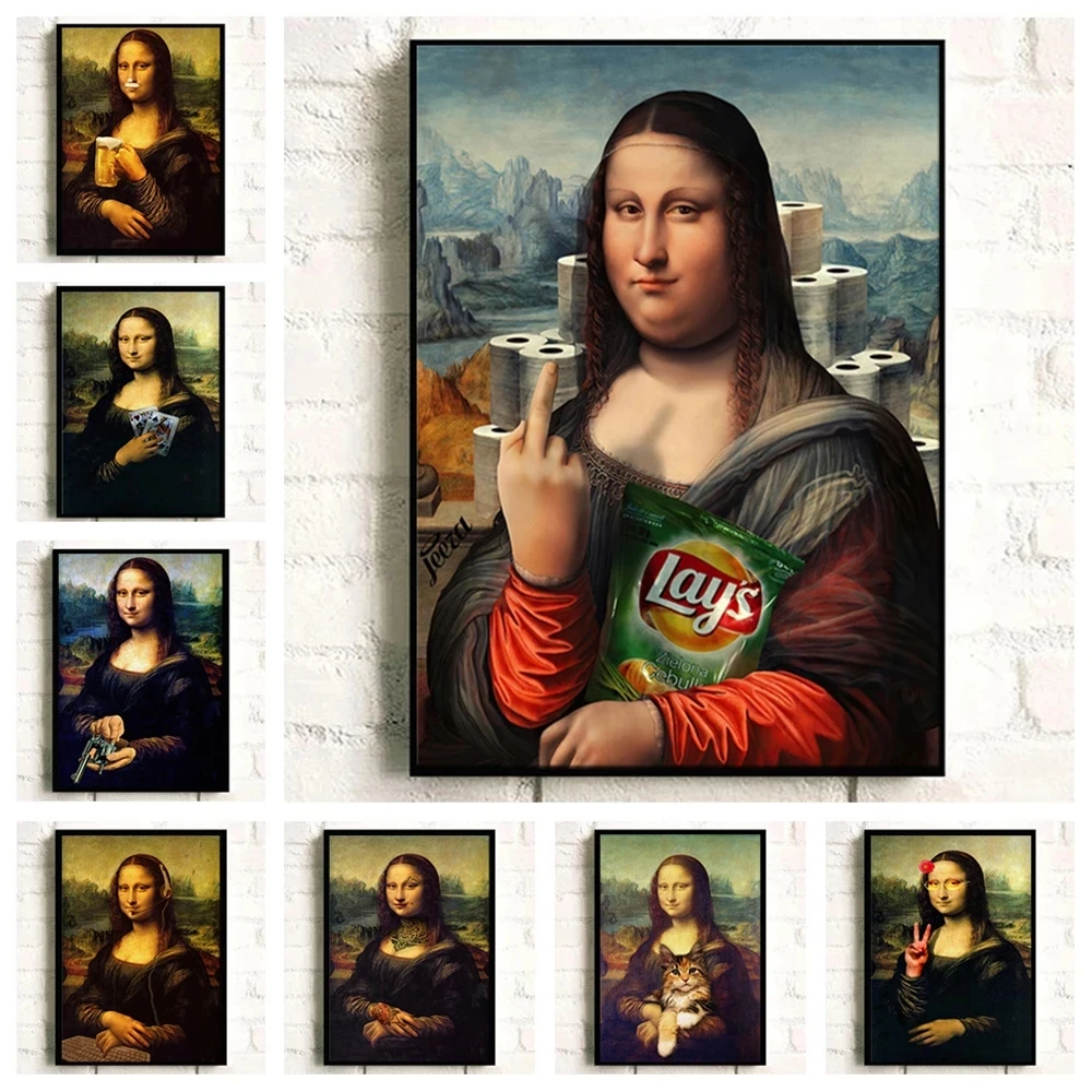 

Canvas Painting Funny Mona Lisa Posters Picture Portrait Print Wall Art Pictures for Corridor Bar Living Room Home Decor Cuadros